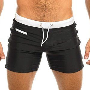 New, Men's Taddlee Black w White Boxer Style Swim Shorts in Size Medium